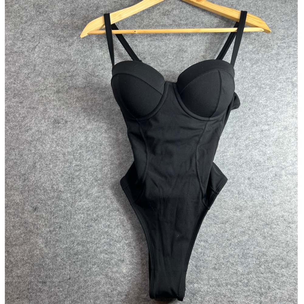 TA3 Swim Zippy One Piece Swimsuit Black Lace Up Corset Back Underwire S D/DD RL